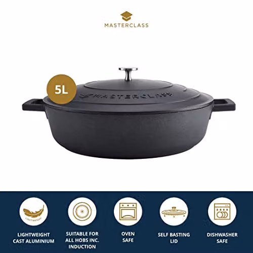 MasterClass Black Cast Aluminium Shallow Casserole Dish, 32 cm – 2