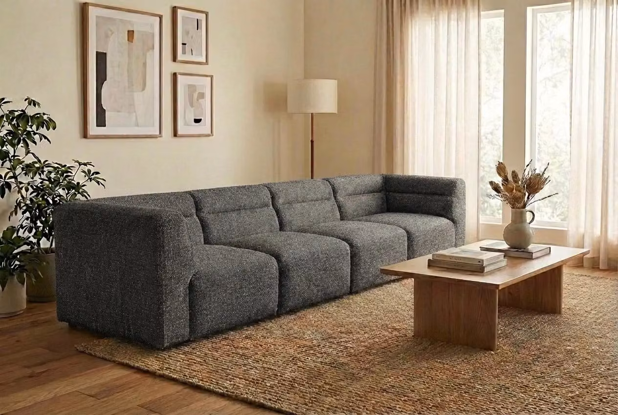 Araco Atelier Atlas 3 Seater Upholstered Fabric Sofa in Grey
