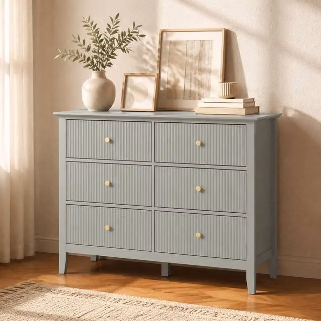 STILVORA 6 Drawer Chest of Drawers with Fluted Fronts in Green – 1