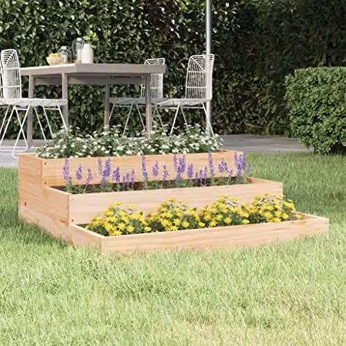vidaXL Brown Wooden Raised Bed Planter W: 78 cm, D: 78 cm, H: 27 cm – 2