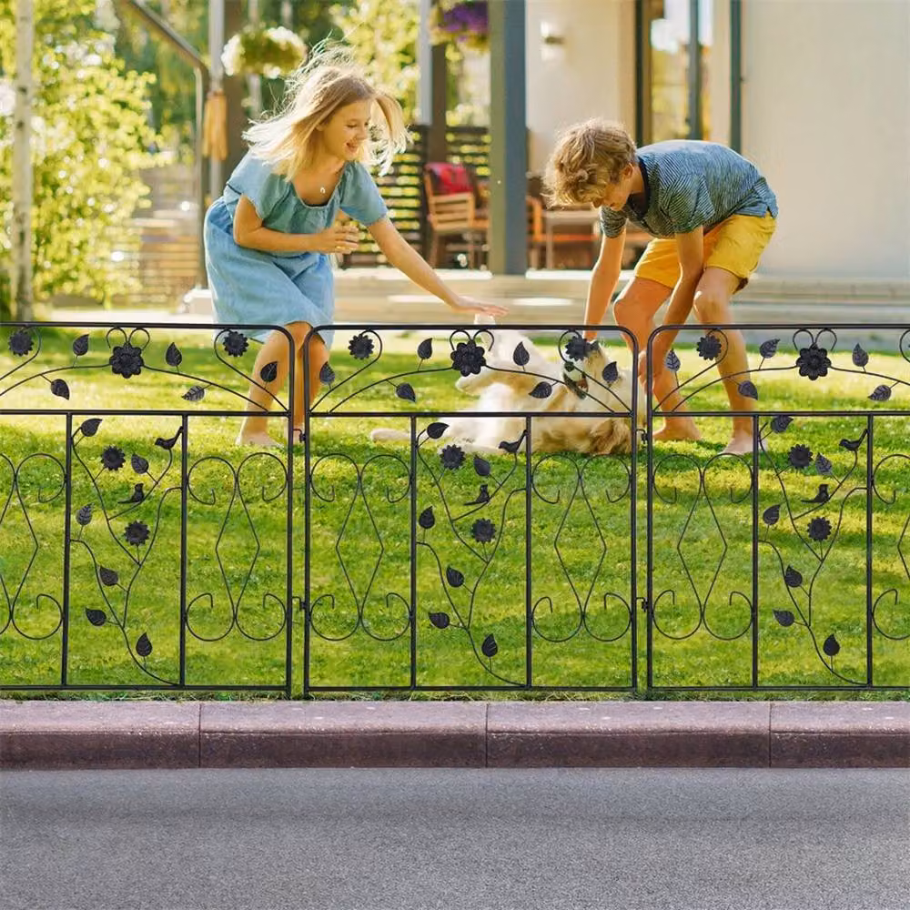 PAWNORA Black Powder-Coated Metal Garden Fence, 5-Panel Decorative Steel Animal Barrier, H: 100 cm, W: 15 cm – 4
