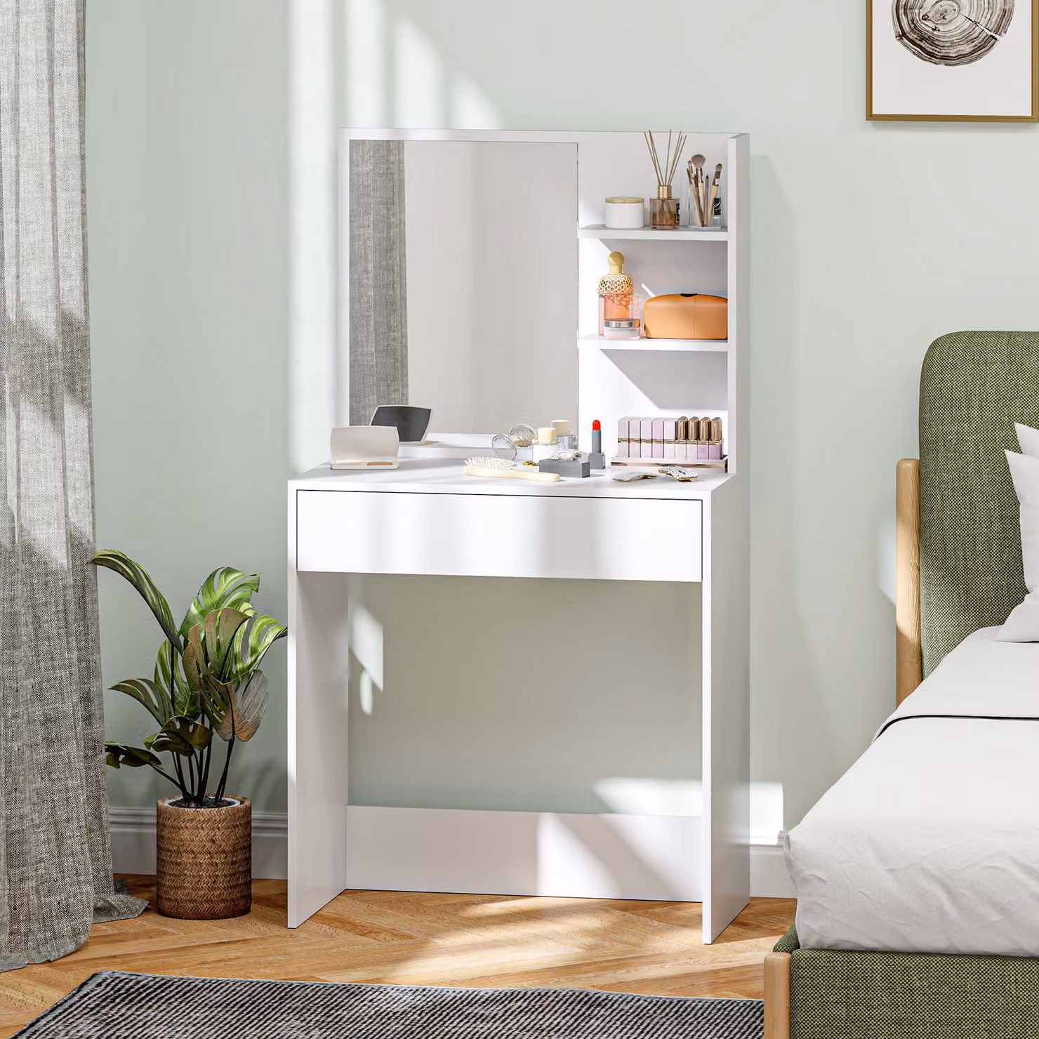 HOMCOM Dressing Table with Mirror and Storage in White – 2
