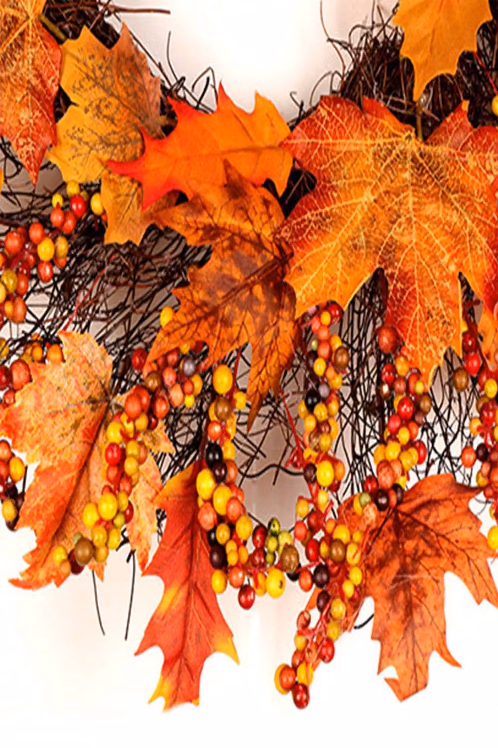 Garden Sanctuary Orange Rattan Maple Leaves and Berries Lighted Autumn Wreath – 4