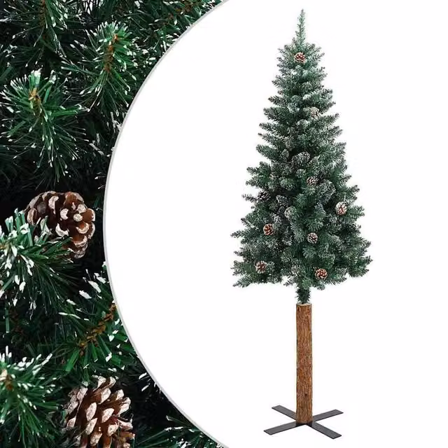 Berkfield Home Slim Christmas Tree with Real Wood and White Snow, Green, Height: 150 cm – 1