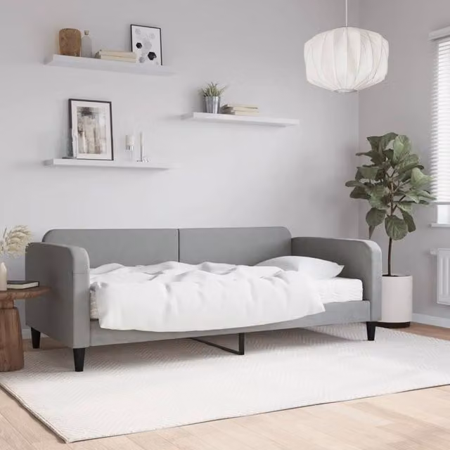 Berkfield Home Daybed with Foam Mattress in Light Grey Fabric, W/D/H: 90 x 190 cm