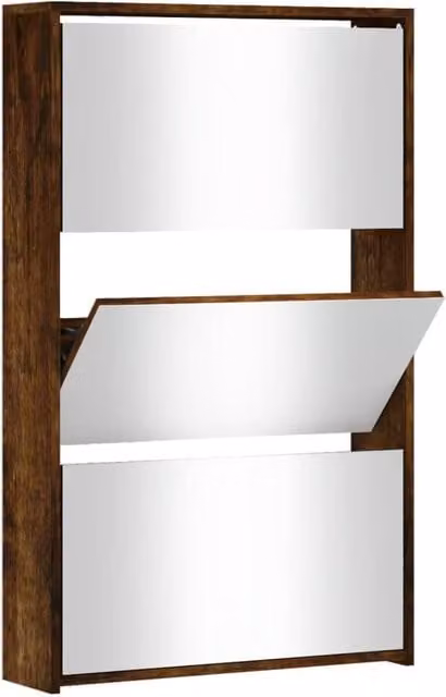Berkfield Home 3-Layer Modern Shoe Cabinet with Mirror in Smoked Oak Brown, W: 63 cm, D: 17 cm, H: 102.5 cm