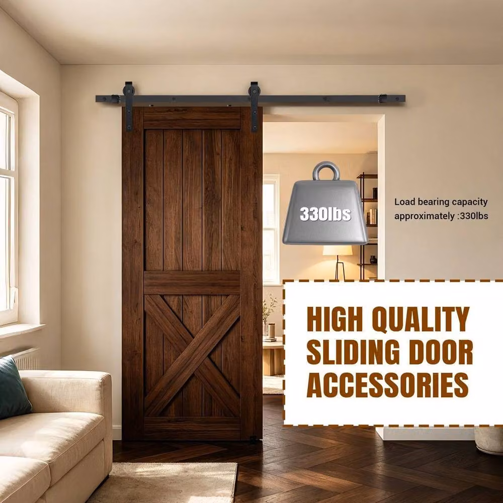 FORGEVIO Black Matt Steel Sliding Barn Door Track Hardware Set, W: 200 cm, H: 52 cm – 2