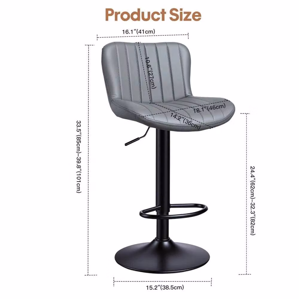 VOGREX Set of 2 Grey Faux Leather Modern Swivel Kitchen Bar Stools – 2