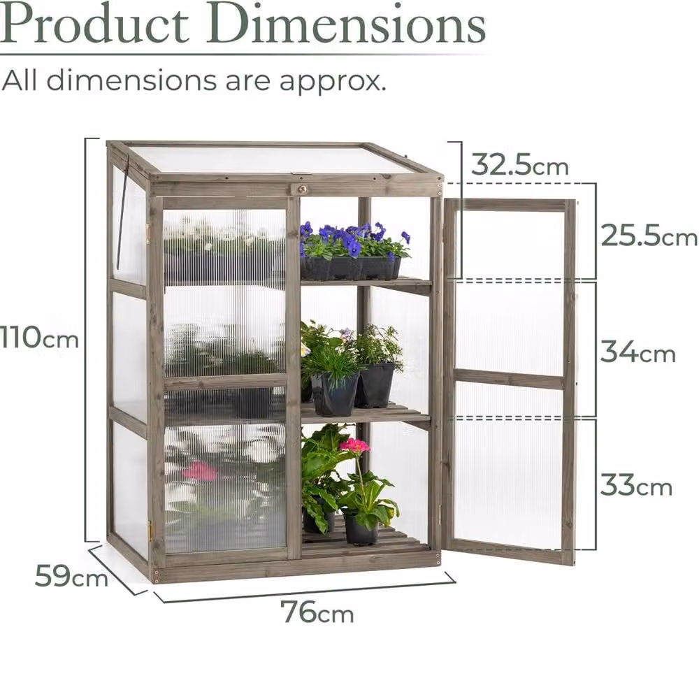 NESTLUNE Grey Wooden Garden Greenhouse with Polycarbonate Panels – 2
