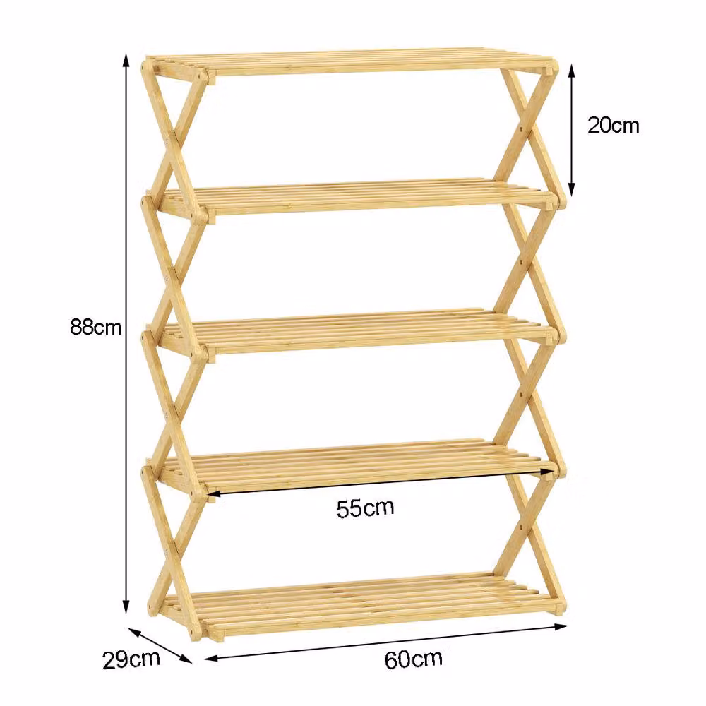 ERGOVEXA Five-Tier Folding Bamboo Shoe Rack in Natural Finish – 2