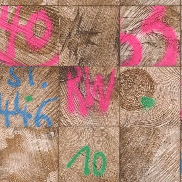 Rasch Wood Block Square Graffiti Motif Faux Effect Realistic Wallpaper in Brown and Pink