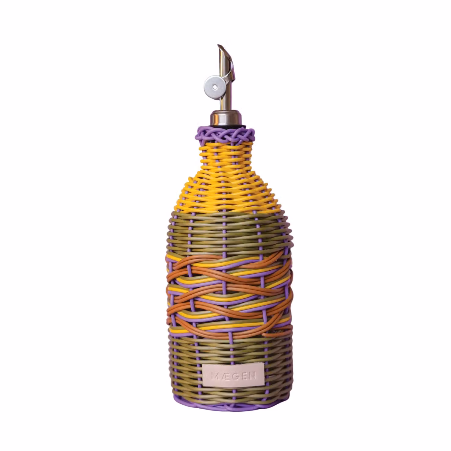 MÆGEN Glass and Stainless Steel Oil Pourer Jug in Yellow, Brown and Purple