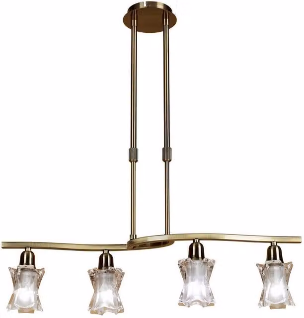Netlighting Alaska Telescopic 4 Light Bar Pendant in Antique Brass and Bronze with Glass Shades
