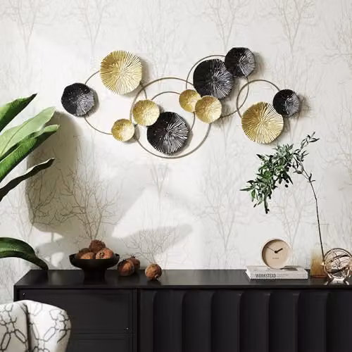 HOMCOM Modern Gold Metal Floral Hanging Wall Art with Abstract Leaf Design – 5
