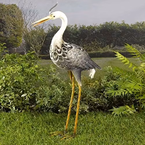 Marco Paul Large Solar Silhouette Heron Garden Ornament in Silver and Multicolour with LED Warm White Light – 2