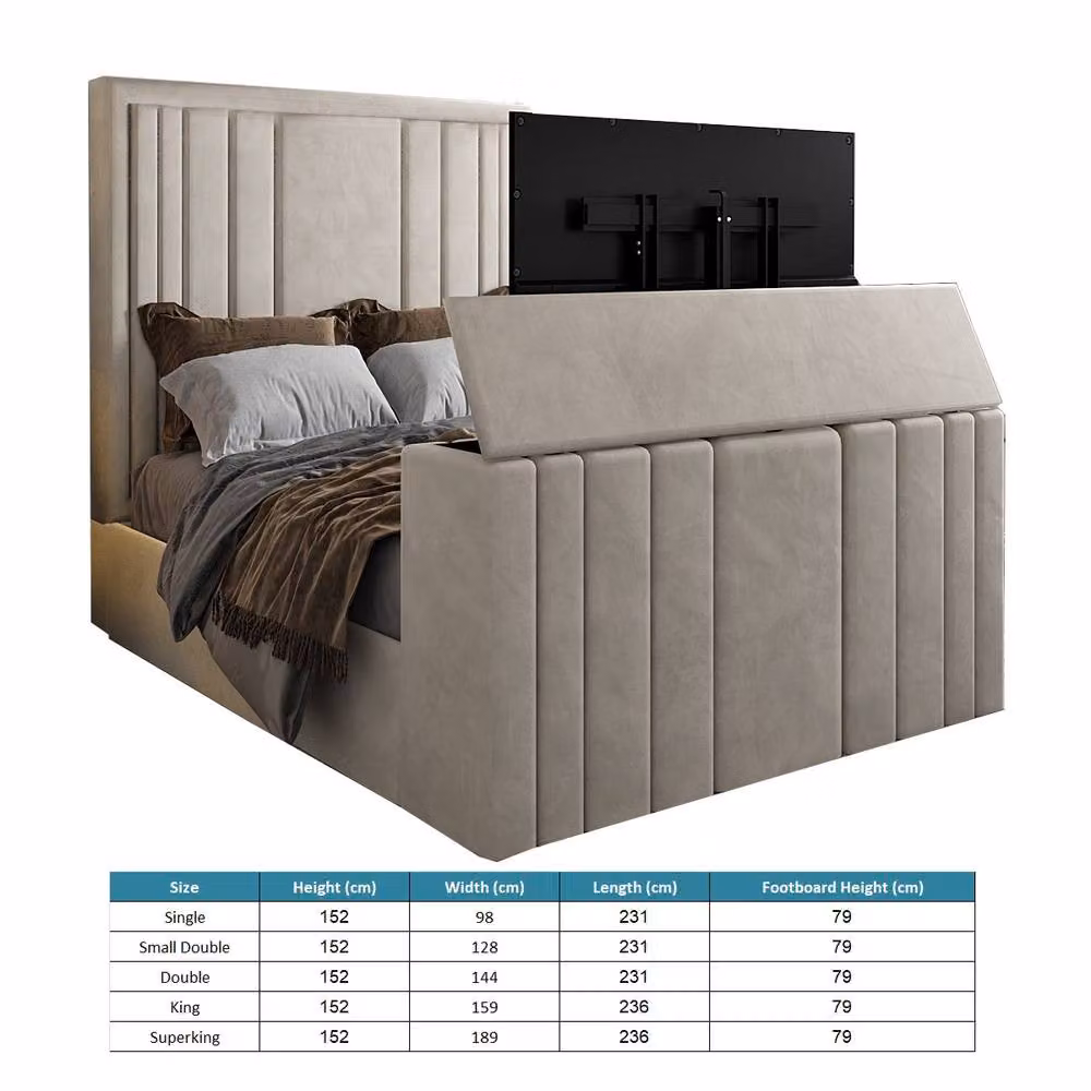 KDMD Ashburnham Upholstered Soft Velvet Bespoke Bed Frame in Light Sand, Size: Double (W/D/H: 140 x 200 cm) – 3