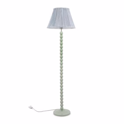 ValueLights Bobbins Green Floor Lamp with Blue Fabric Pleated Shade