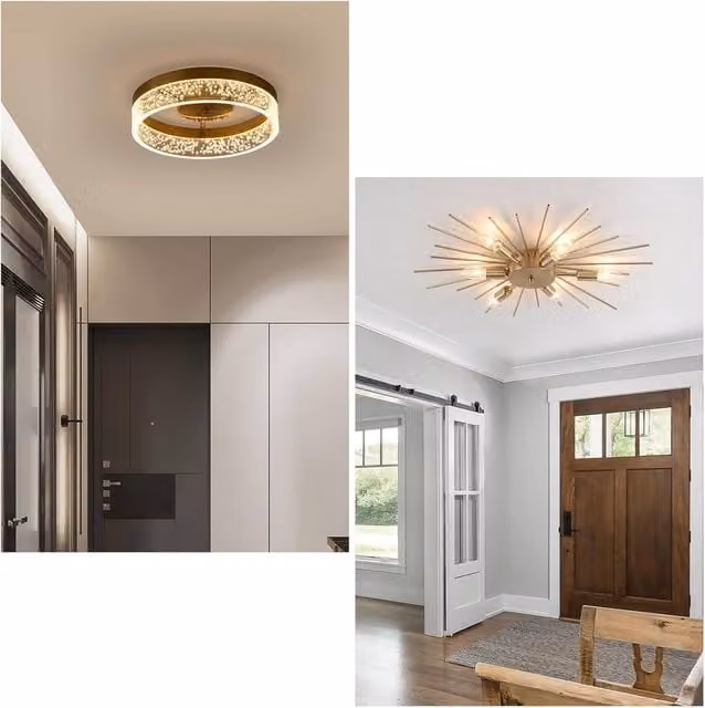 Garwarm Set of 2 Gold Ceiling Lights with Ring and Sunburst Designs