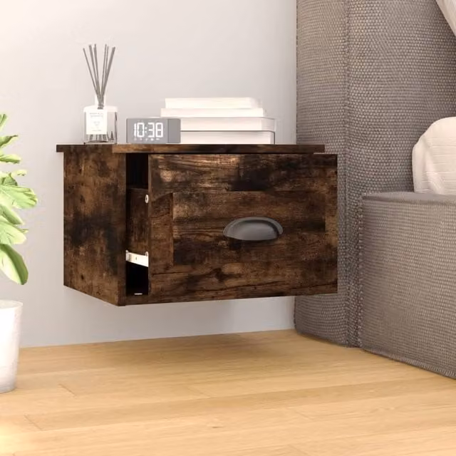 Berkfield Home Elegant Wall-mounted Bedside Cabinets, 2 Piece Set, Smoked Oak Brown, W: 41.5 cm, D: 36 cm, H: 28 cm