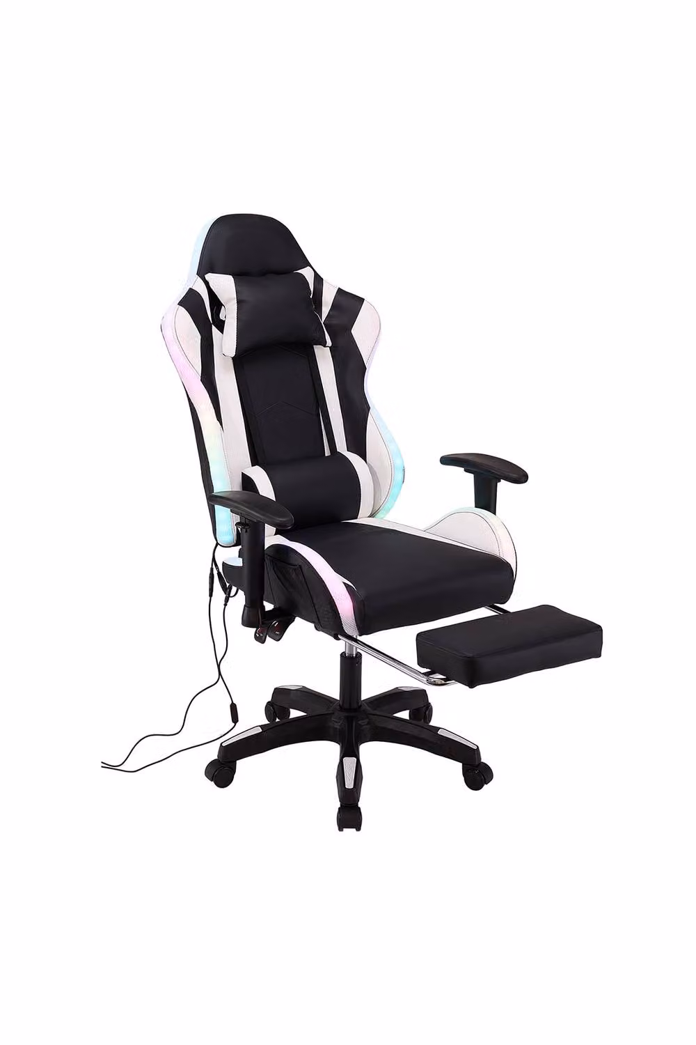 Living and Home RGB LED Gaming Chair in Black and Multicolour with Massage, Footrest and Built-in Audio – 2