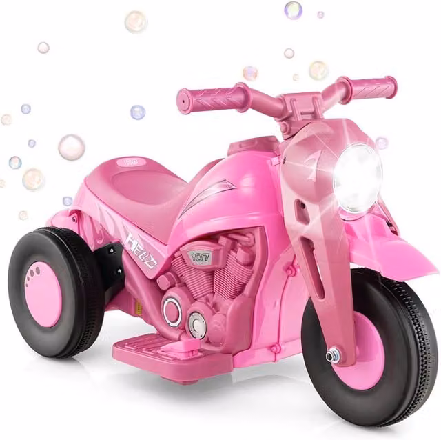 Costway Pink Electric Ride On Motorcycle Toy with Light and Sound and Rechargeable Battery