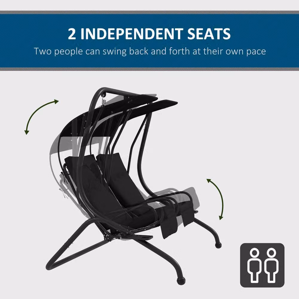 OUTSUNNY 2 Seater Canopy Swing with Armrests and Cup Holders in Black – 4