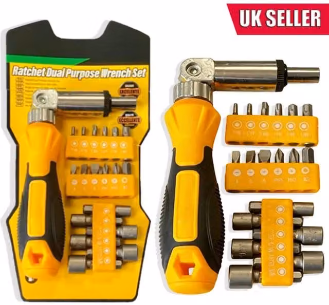 KDMD Multipurpose Ratchet Screwdriver Wrench Socket Set in Yellow Carbon Steel, 13.5 cm – 1