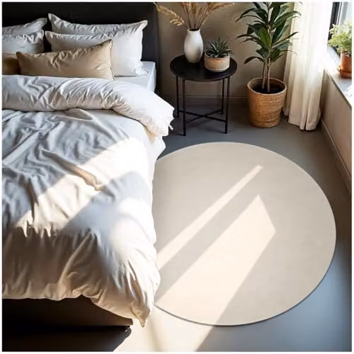 tectake Zonelle Round Fluffy Rug in Beige Polyester, Washable and Non-Slip, Diameter: 120 cm