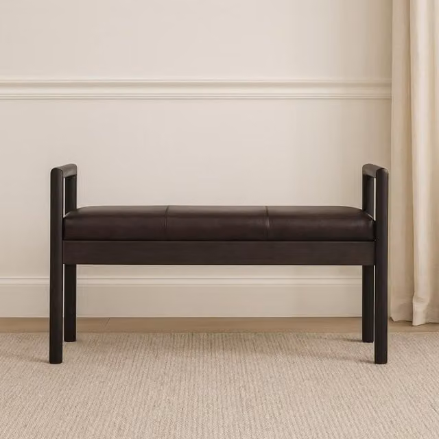 Artisan Furniture Gridline Black Synthetic Leather Upholstered Solid Wood Bench