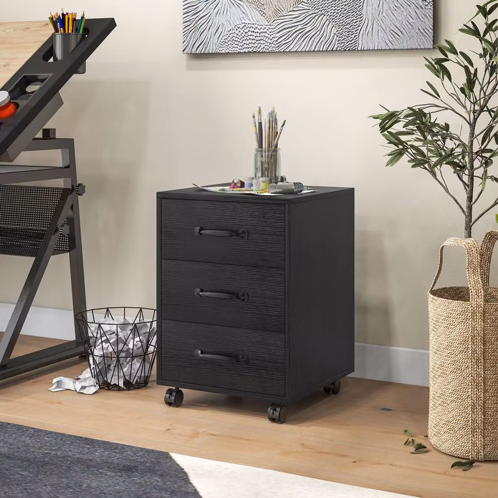 STILVORA 3 Drawer Storage Cabinet with Castors, Black – 3