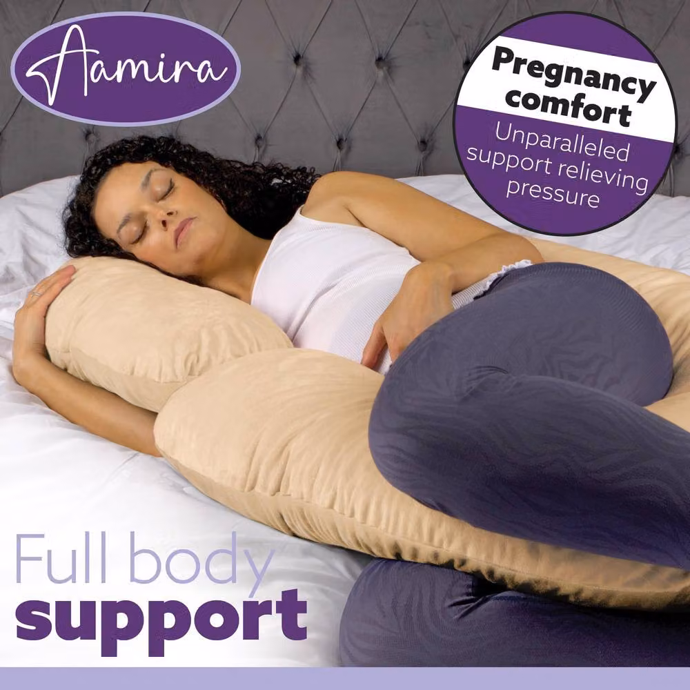 Aamira Cream C Shape Memory Foam Pregnancy Maternity Pillow, W/D/H: 140 x 65 x 20 cm – 6