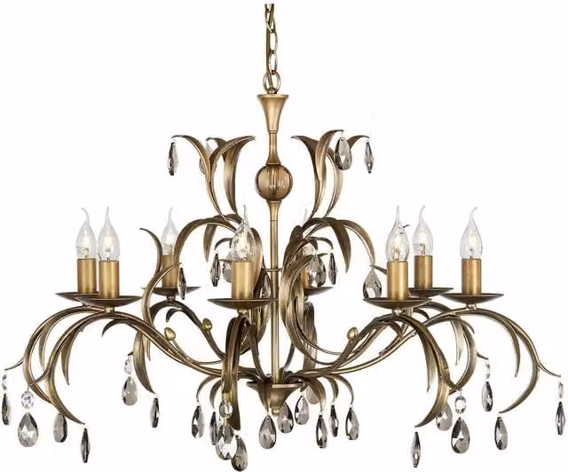 Loops 8 Bulb Chandelier Hanging Pendant Light in Bronze Patina with Multicolour Glass and E14 60W LED Compatible Bulbs
