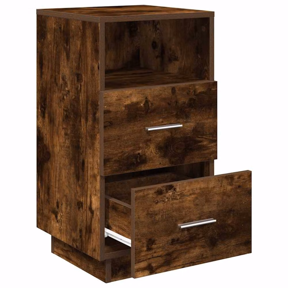 Berkfield Home Set of 2 Durable Bedside Cabinets with 2 Drawers in Smoked Oak Brown, W/D/H: 36 x 36 x 68 cm – 3