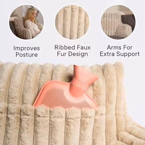 OHS Ribbed Faux Fur Cuddle Reading Pillow with Heatable Pocket in Beige, W/D/H: 65 x 40 x 40 cm – 3