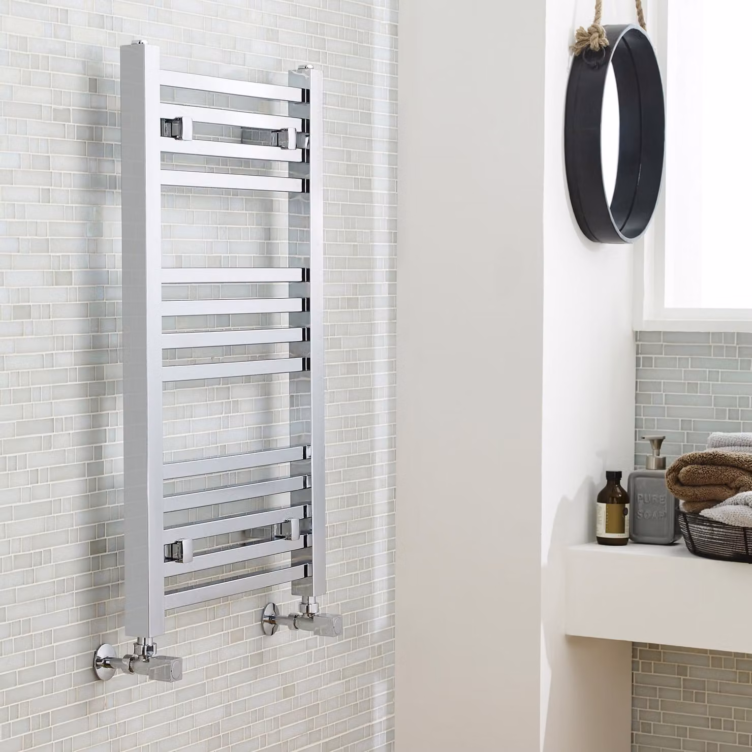 Arno Chrome Square Ladder Heated Towel Rail, W: 50 cm, H: 80 cm