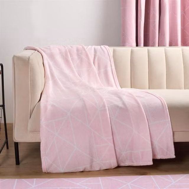 OHS Ultra Soft Geometric Print Throw in Blush Pink