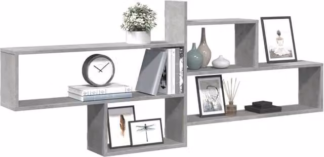 Berkfield Home Wall Mounted Shelf in Concrete Grey, W/D/H: 167.5 x 18 x 68 cm