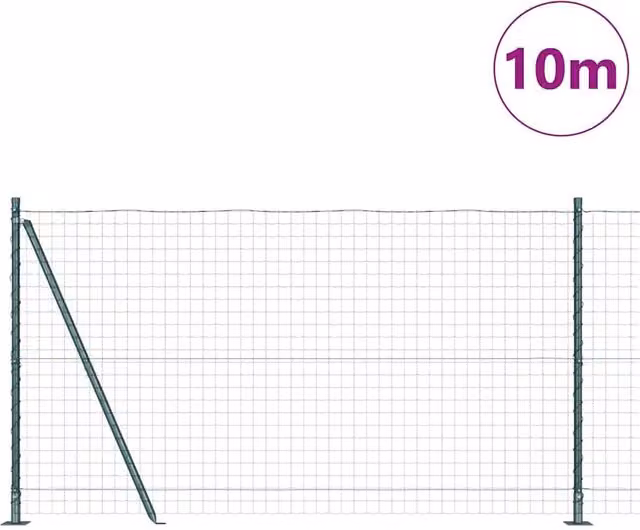Berkfield Home Green Euro Fence with 7 Flanged Posts, Galvanised Steel, W: 10 m, H: 1.2 m – 1