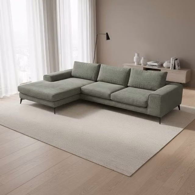 Abakus Direct Venice L-Shaped Chenille Corner Sofa in Green, Left Facing – 1