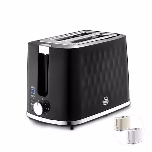 Swan Hexton Variable Width 2 Slice Toaster, 900W, Black with Chrome Accents, ST19037BLK