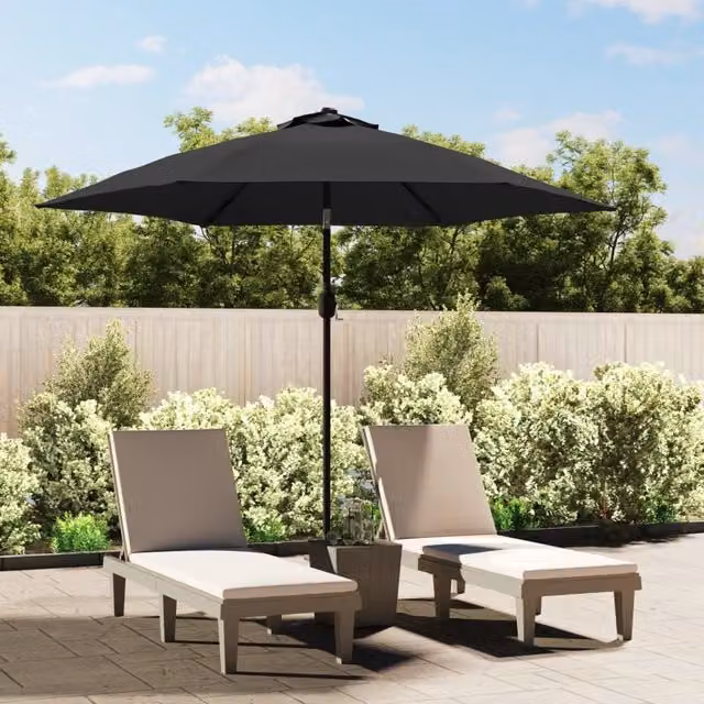 Berkfield Home Outdoor Parasol with LED Lights and Steel Pole, Anthracite Black, 300 cm
