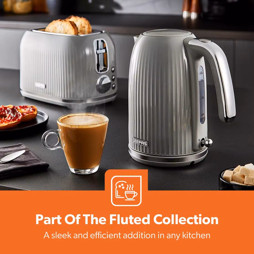 Geepas Grey 2-Slice Toaster and 1.7L Rapid-Boil Kettle Set – 2
