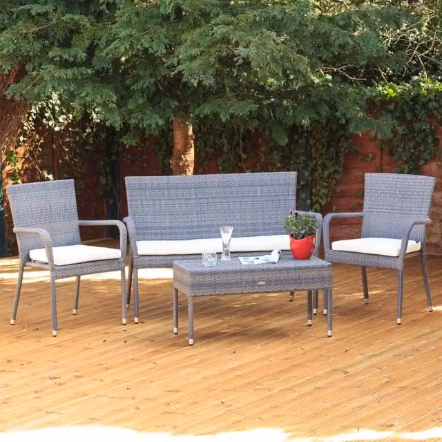 Oseasons Winchester 4 Seater Rattan Lounge Set in Walnut Natural with Grey Cushions