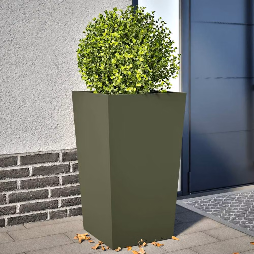 Berkfield Home Garden Steel Planter Tubs, Green, 2 Pack, W/D/H: 45 x 45 x 75 cm – 2