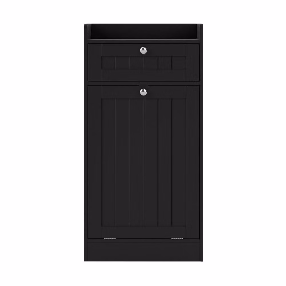 Costway Black Tilt-Out Bathroom Storage Cabinet with Internal Drawers and Hinged Doors – 3