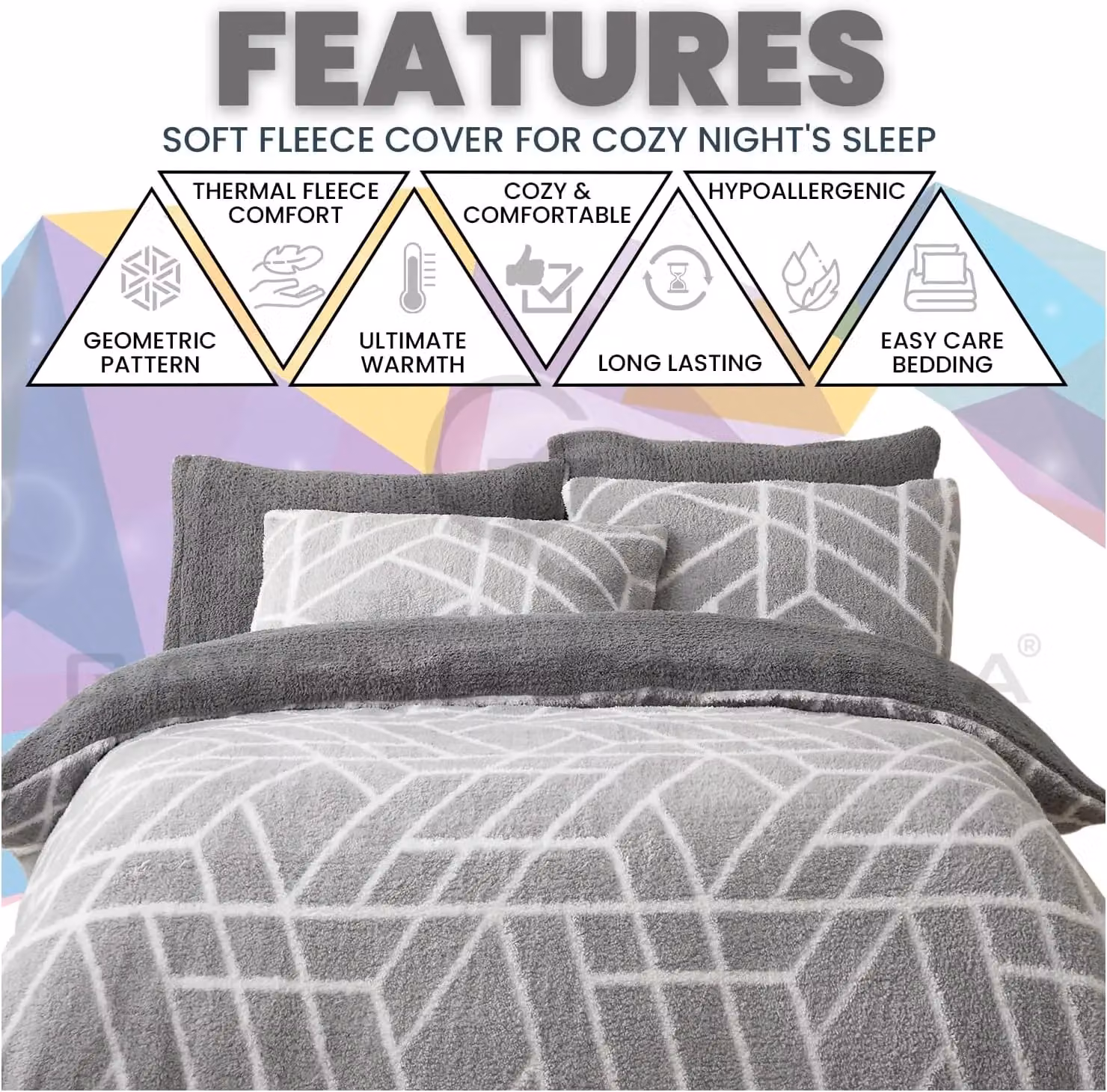 GC GAVENO CAVAILIA Grey Teddy Fleece Duvet Cover and Pillowcase Set – 3