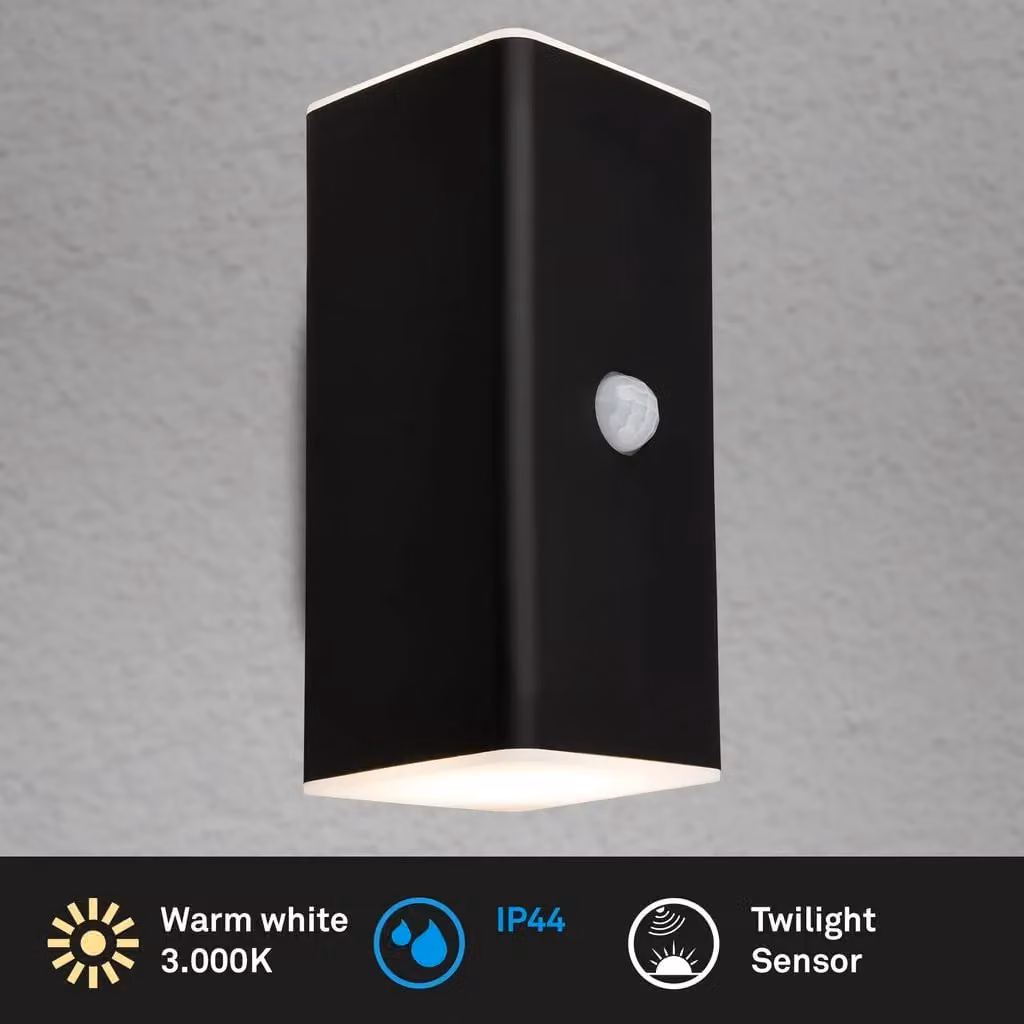 Briloner LED Outdoor Wall Light with Motion and Dusk Sensor, Black, H x W x D: 15.5 x 6.5 x 8.5 cm – 3