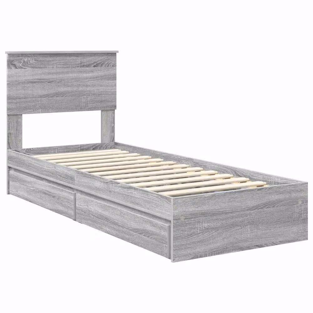 Berkfield Home Grey Sonoma Storage Bed with Drawers in Engineered Wood W: 75 cm, L: 190 cm – 2
