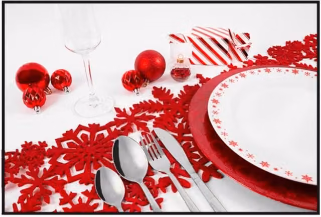 KDMD Red Glitter Felt Table Runner with Stars for Parties and Christmas – 1