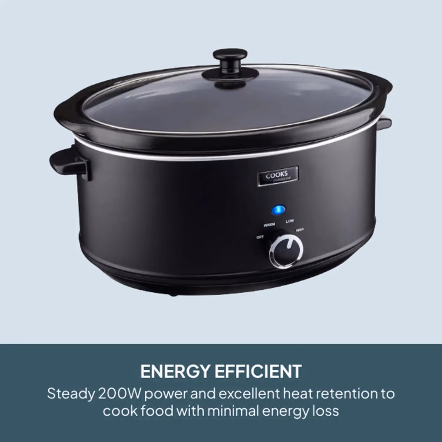 Cooks Professional 3.5L Slow Cooker in Black with Glass Lid and Removable Dishwasher Safe Bowl – 5